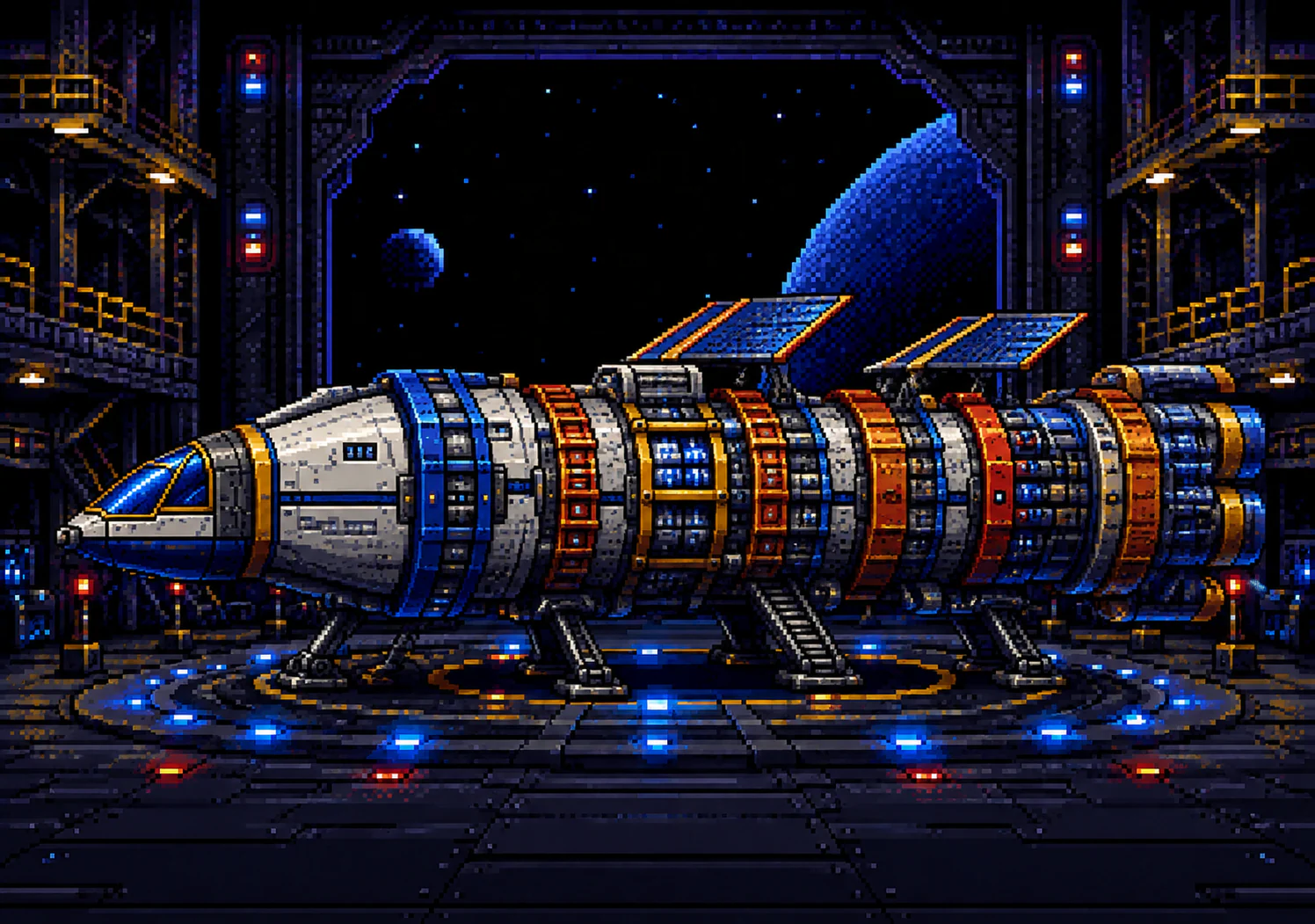 The expedition spacecraft upgraded with five Mars mission modules inside Delta Dashers Mission Command in Rocket City.